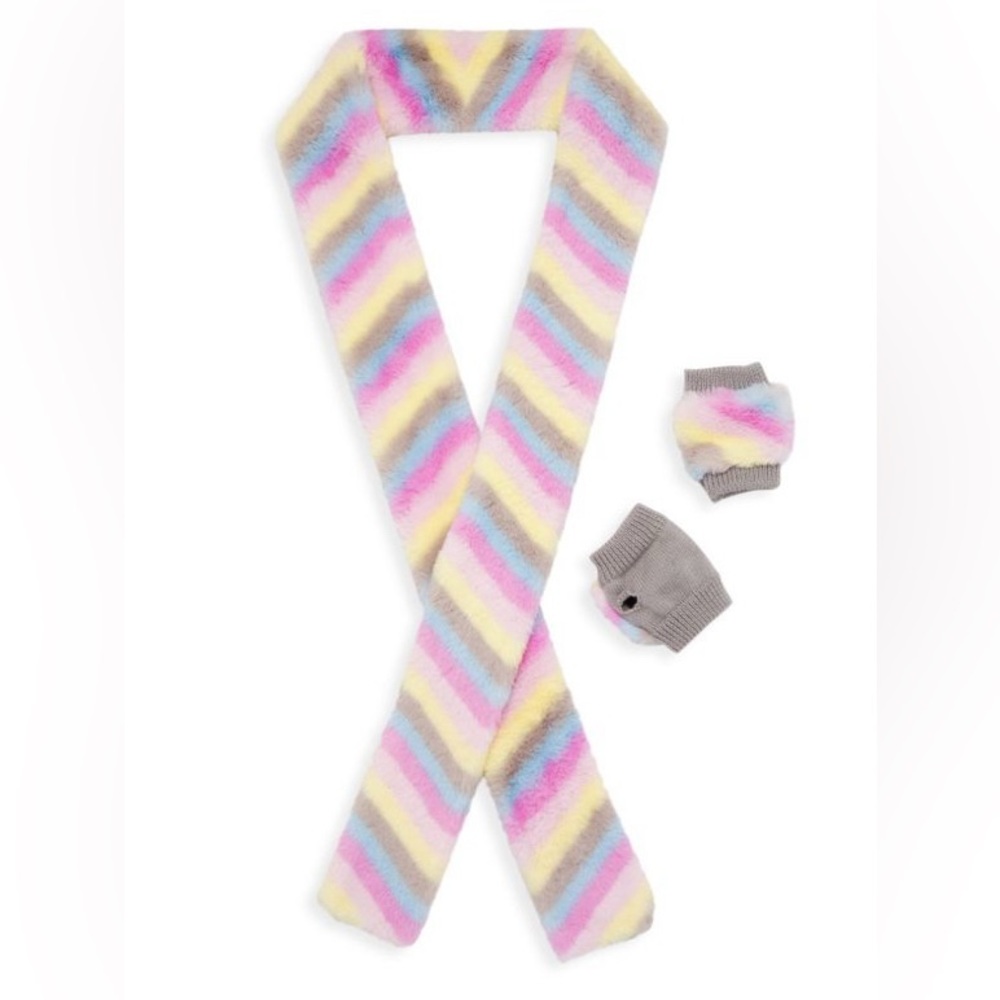 Jocelyn Colorful Striped Kids Scarf and Mittens Set - Picture 2 of 2